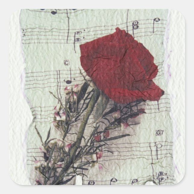 <Rose and Music> by Kim Koza 2 Square Sticker (Front)