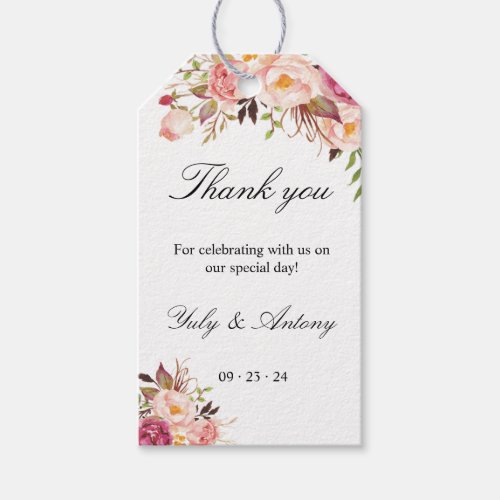 Rose and Peach Watercolor Wedding Thank You Favor  Gift Tags