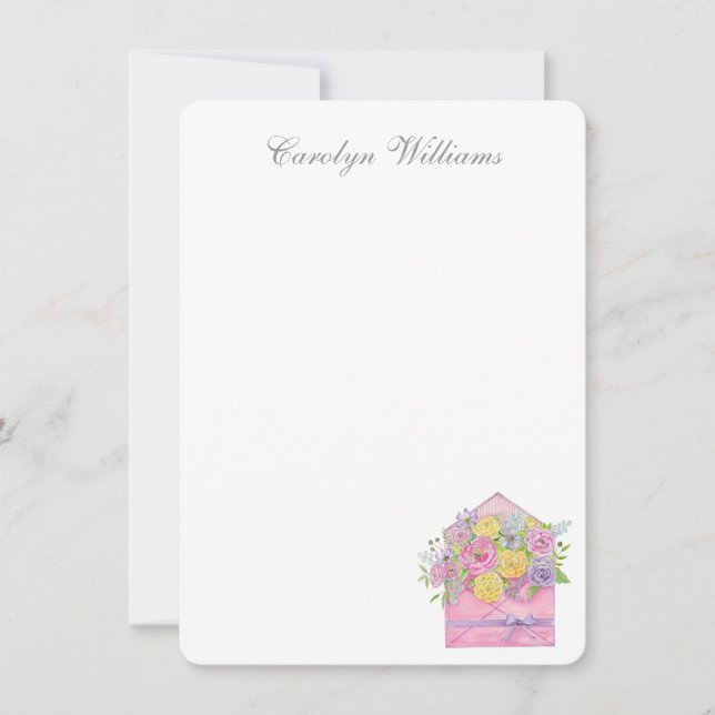Rose and Peony Floral Envelope Note Card (Front)