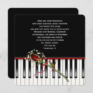 Rose and Piano Wedding Vow Renewal Invitation