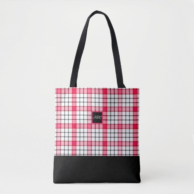Rose and Pink Checks Custom Shoulder Tote Bag (Front)