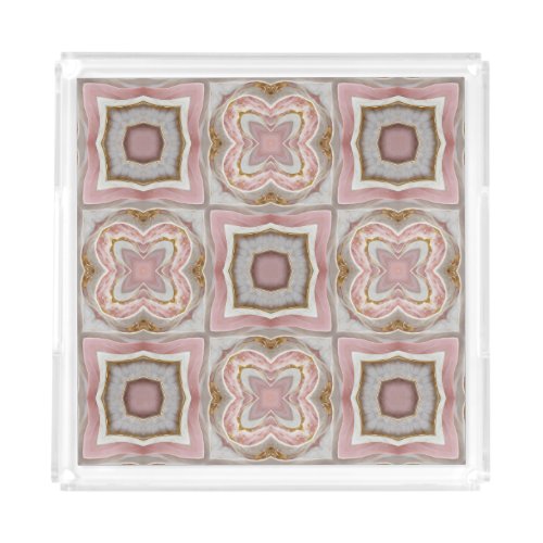 Rose and Platinum Arabesque Pattern Acrylic Tray