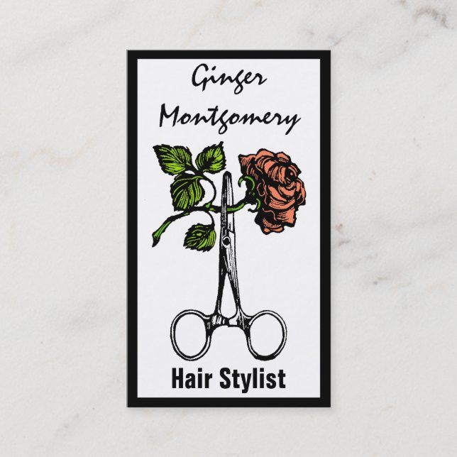 Rose and Scissors Hair Stylist Business Card (Front)