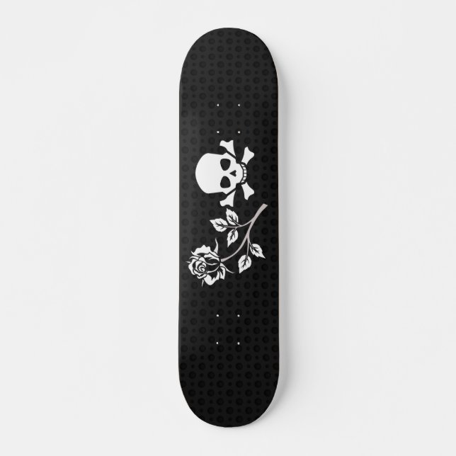 Rose and skull on black skateboard deck (Front)