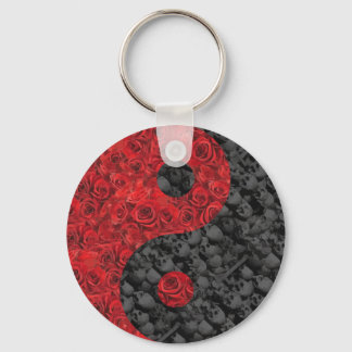 Rose and Skull Yin Yang Keychain