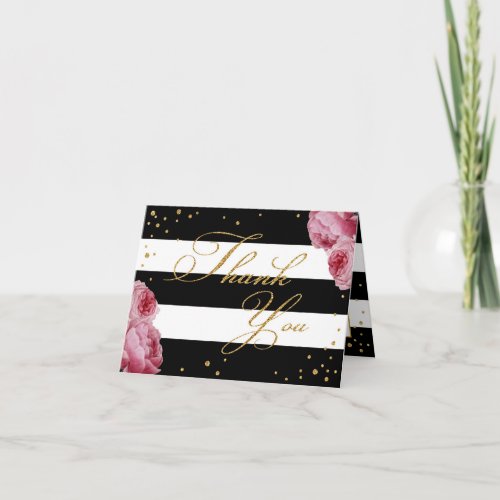 Rose and Stripe Gold Glitter Modern Thank You
