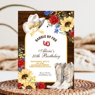 Rose and Sunflower Rustic Boots Birthday Invitation
