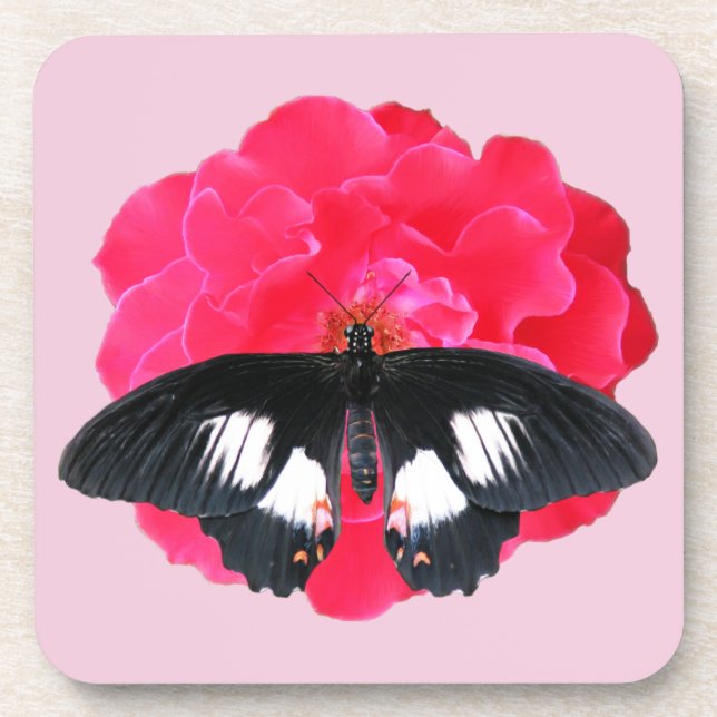 Rose and Swallowtail Beverage Coaster (Front)