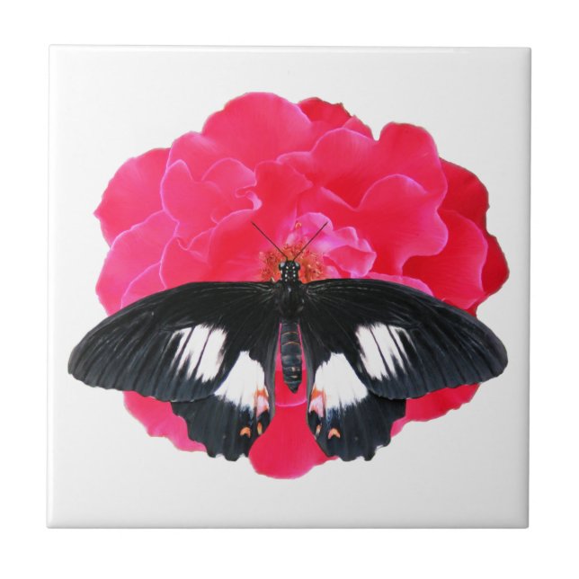 Rose and Swallowtail Ceramic Tile (Front)
