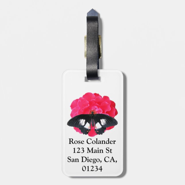 Rose and Swallowtail Luggage Tag (Back Vertical)