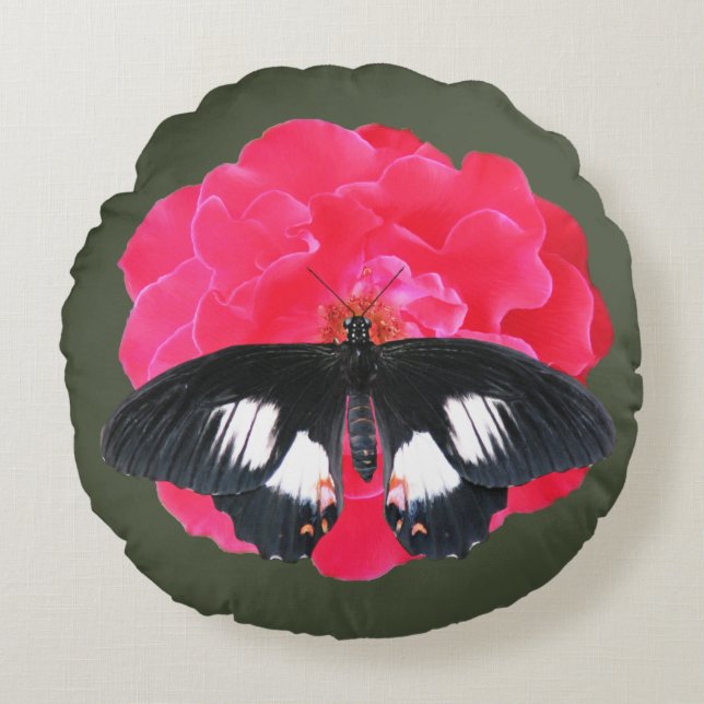Rose and Swallowtail Round Pillow (Front)