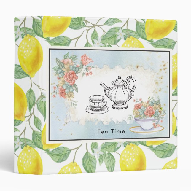 Rose and Tea on Lemon Pattern 3 Ring Binder (Front/Spine)