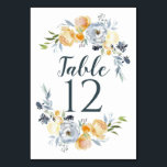 Rose and Thistle Table Cards Wedding Table Number<br><div class="desc">Rose and Thistle table number cards feature beautiful orange, cream, dusty blue, and faded navy watercolor flowers accenting your table number in beautiful dusty navy. Customize the wording for "Table" to be for table names as well. Design repeats on reverse side. Coordinates with our Rose and Thistle watercolor floral wedding...</div>