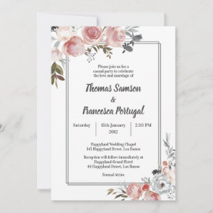 Rose and Thistle Watercolor Wedding Invitation