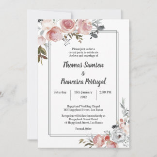 Rose and Thistle Watercolor Wedding Invitation