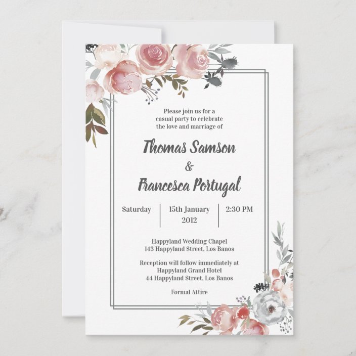 Rose And Thistle Watercolor Wedding Invitation 