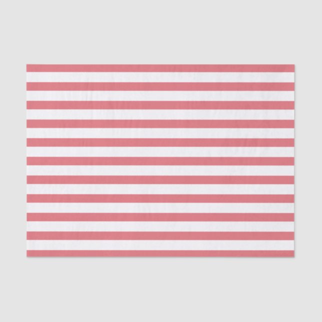 Rose and White Horizontal Stripe Tissue Paper (Front)