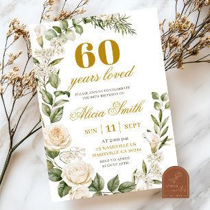 Rose and White Lily Adult Woman Birthday Invitation