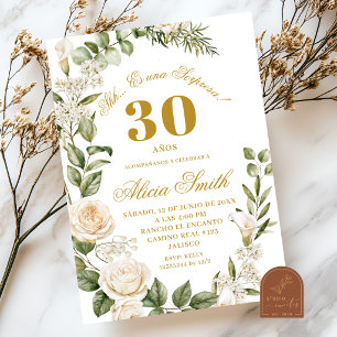 Rose and White Lily Surprise Birthday Invitation