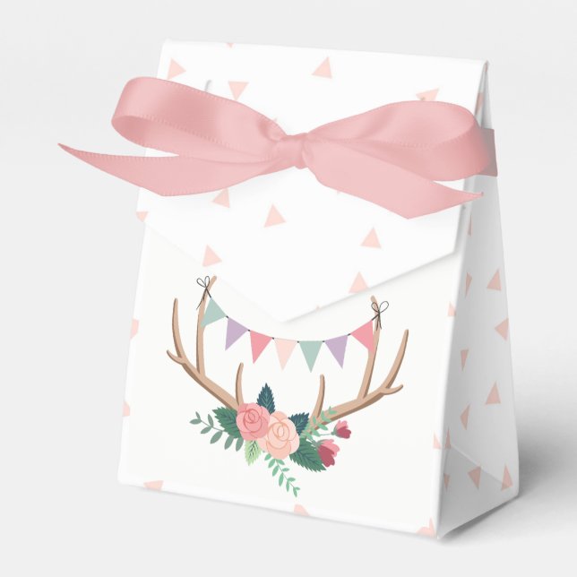 Rose Antlers & Party Bunting Girl's Birthday Favor Boxes (Front Side)
