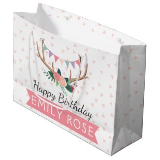Rose Antlers & Party Bunting Girl's Birthday Large Gift Bag