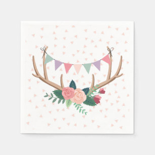 Rose Antlers & Party Bunting Girl's Birthday Paper Napkins