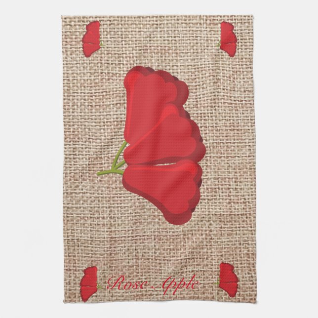Rose Apple burlap print Kitchen Towel (Vertical)