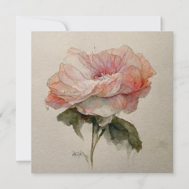 Rose Aquarelle Watercolor Rose Painting Invitation (Front)