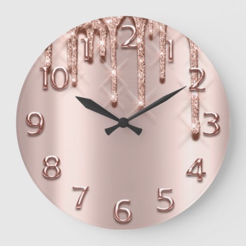 Rose  Arabic Number Glitter Drips Blush Glitter Large Clock
