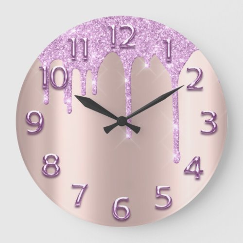 Rose Arabic NumberElegant Drips Pink Glitter Large Clock