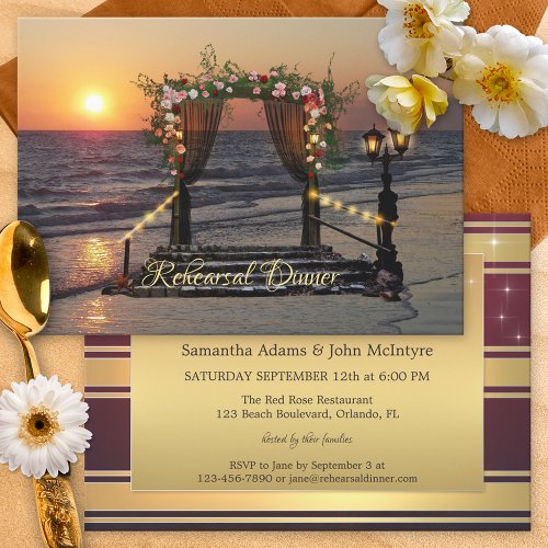 Rose Arbor Beach Wedding Rehearsal Dinner Invitation