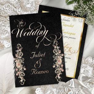 Rose Arc Borders & Calligraphy - Black Foil Invitation