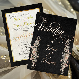 Rose Arc Borders & Calligraphy - Black Foil Invitation