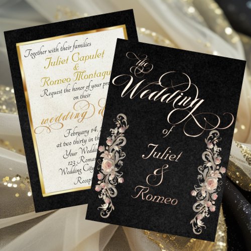 Rose Arc Borders &amp; Calligraphy - Black Foil Invitation