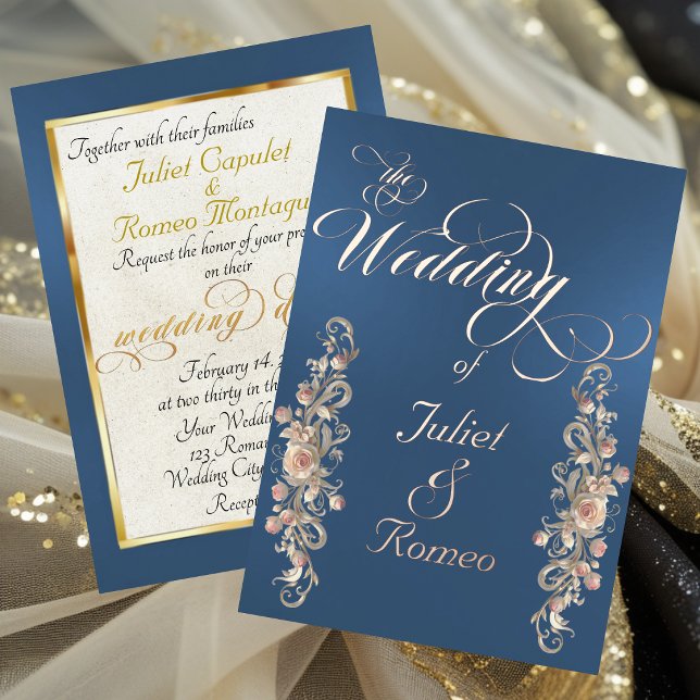 Rose Arc Borders & Calligraphy - Blue Foil Invitation (Creator Uploaded)