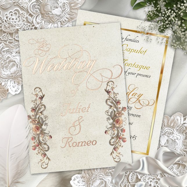 Rose Arc Borders & Calligraphy - Cream Foil Invitation (Creator Uploaded)
