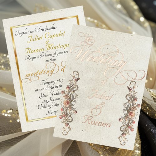 Rose Arc Borders &amp; Calligraphy - Cream Foil Invitation