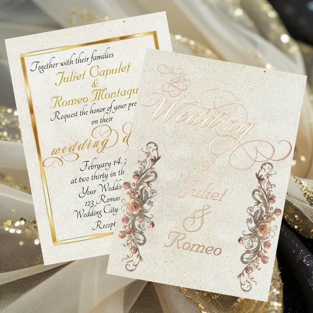Rose Arc Borders & Calligraphy - Cream Foil Invitation (Creator Uploaded)