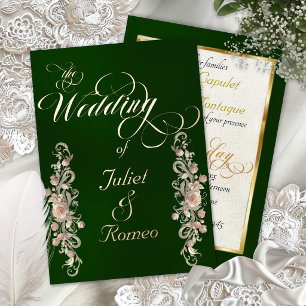 Rose Arc Borders & Calligraphy - Emerald Foil Invitation
