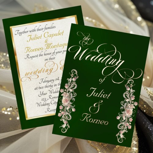 Rose Arc Borders &amp; Calligraphy - Emerald Foil Invitation