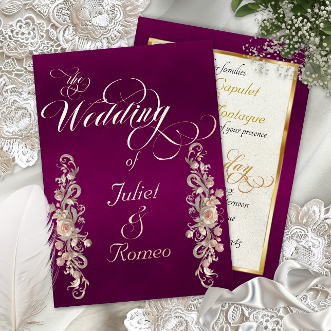 Rose Arc Borders & Calligraphy - Plum Foil Invitation (Creator Uploaded)