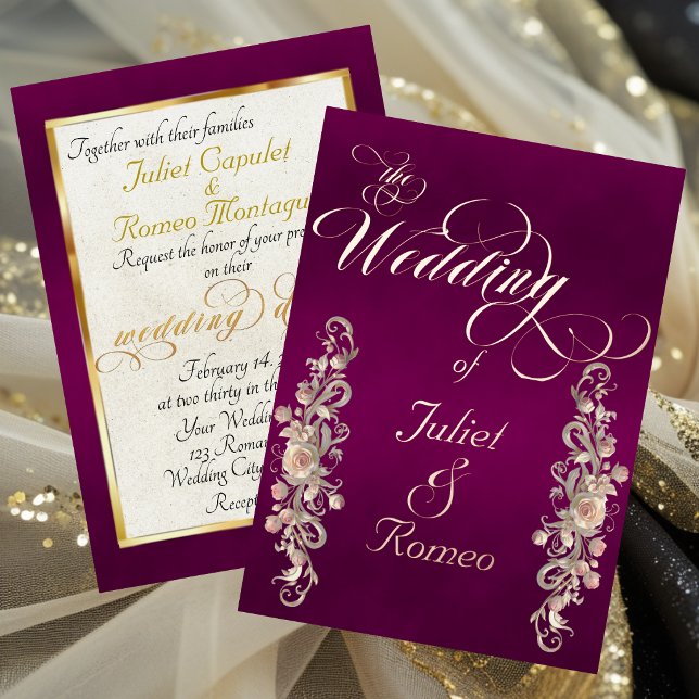 Rose Arc Borders & Calligraphy - Plum Foil Invitation (Creator Uploaded)