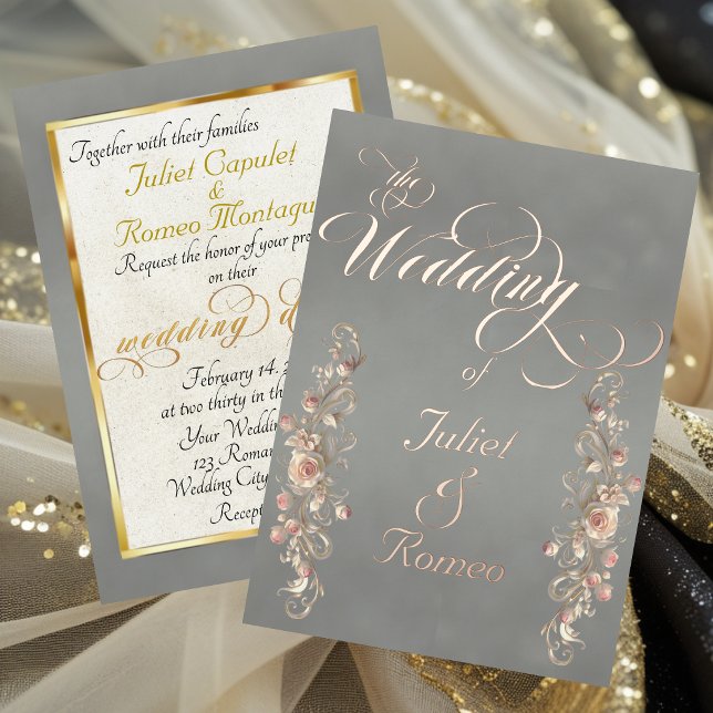 Rose Arc Borders & Calligraphy - Sage Foil Invitation (Creator Uploaded)