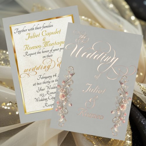 Rose Arc Borders &amp; Calligraphy - Sage Foil Invitation