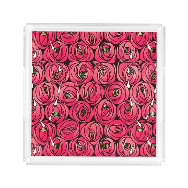 Rose Art Nouveau Rennie Macintosh Graphic Acrylic Tray (Front)