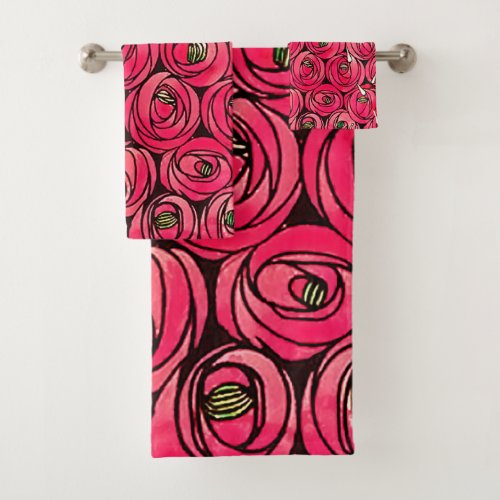 Rose Art Nouveau Rennie Macintosh Graphic Bath Towel Set