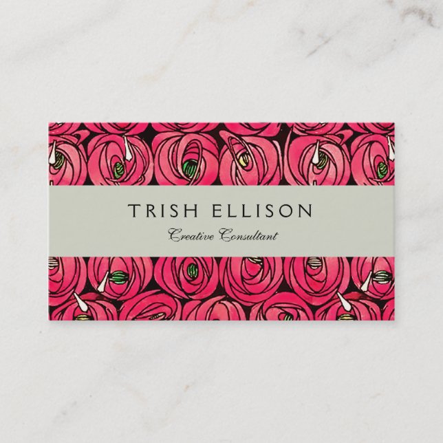 Rose Art Nouveau Rennie Macintosh Graphic Business Card (Front)