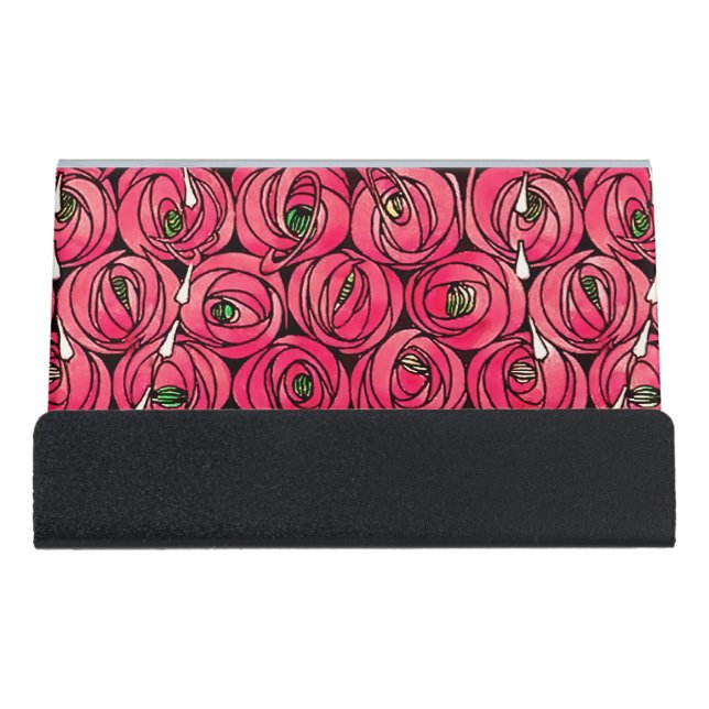 Rose Art Nouveau Rennie Macintosh Graphic Desk Business Card Holder (Front)