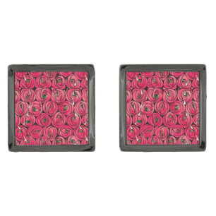 Rose Art Nouveau Rennie Macintosh Graphic Gunmetal Finish Cufflinks