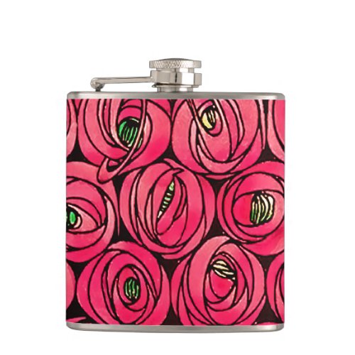 Rose Art Nouveau Rennie Macintosh Graphic Hip Flask